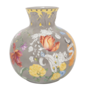 Ginori Giardino Dell'Iris Spherical Vase w/ Relief Decor Leaf